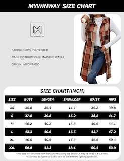 Foto 7 | Foto 7 | Chaleco Mywinway Largo A Cuadros Para Mujer 2024 Otoño Invierno Naranja - Venta Internacional.