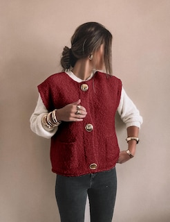 Foto 2 | Foto 2 | Chaleco Aedceal De Punto Casual Para Mujer De Forro Polar Color Rojo - Venta Internacional.