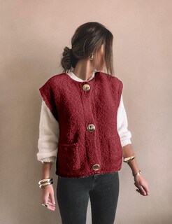 Foto 4 | Foto 4 | Chaleco Aedceal De Punto Casual Para Mujer De Forro Polar Color Rojo - Venta Internacional.