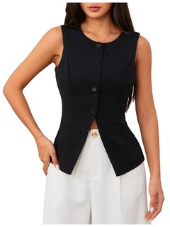 Foto 1 | Foto 1 | Chaleco Tipo Blazer Sin Mangas Con Dobladillo Dividido Y Botones - Venta Internacional.
