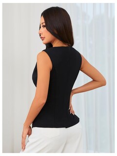 Foto 2 | Foto 2 | Chaleco Tipo Blazer Sin Mangas Con Dobladillo Dividido Y Botones - Venta Internacional.