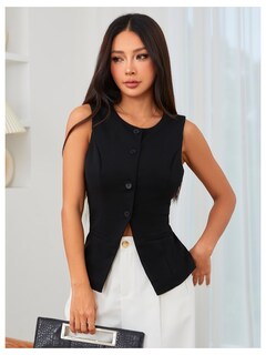 Foto 4 | Foto 4 | Chaleco Tipo Blazer Sin Mangas Con Dobladillo Dividido Y Botones - Venta Internacional.