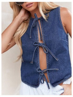 Foto 4 | Foto 4 | Chaleco Vaquero Makemechic Con Lazo En La Parte Delantera Sin Mangas Azul Corto Para Mujer - Venta Internacional.
