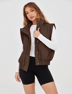 Foto 2 | Foto 2 | Chaleco Acolchado Lviefent Para Mujer Corto Ligero Marrón Talla Xs - Venta Internacional.