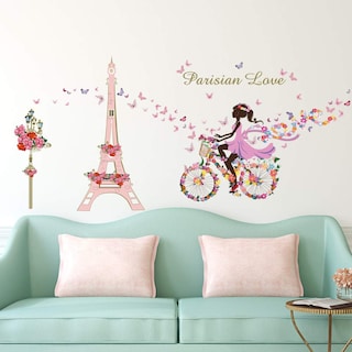 Foto 1 | Foto 1 | Adhesivos De Pared Ufengke Para Niña  Bicicleta  Torre Eiffel  Flores - Venta Internacional.