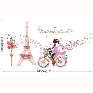 Foto 5 | Foto 5 | Adhesivos De Pared Ufengke Para Niña  Bicicleta  Torre Eiffel  Flores - Venta Internacional.
