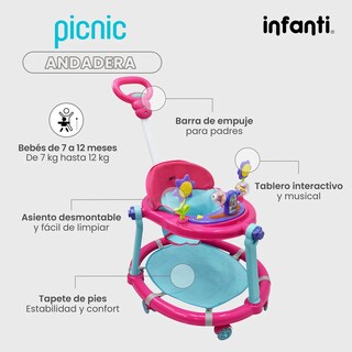 Foto 3 | Foto 3 | Infanti Andadera Para Bebe Con Paseador Y Juguetero Musical Rosa Azol