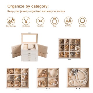Foto 3 | Foto 3 | Joyero Frebeauty De Piel Sintética De 5 Capas Con 4 Cajones Color Beige - Venta Internacional.