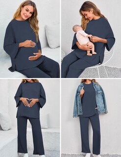 Foto 2 | Foto 2 | Conjunto De Pijama De Maternidad Fmeyoa Pjs De Lactancia Azul Oscuro Para Mujer - Venta Internacional.