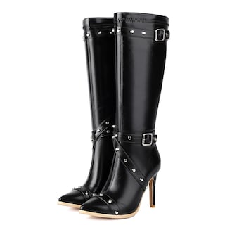 Foto 2 | Foto 2 | Botines Foremode De Piel Gótica Con Tacón Ancho Con Tachuelas Negras - Venta Internacional.