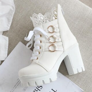 Foto 4 | Foto 4 | Botas Con Plataforma Meotina Goth Combat Chunky Heel White Women - Venta Internacional.