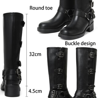 Foto 6 | Foto 6 | Botas Hasta La Rodilla Aminugal Negras Para Mujer Talla 9.5 Pantorrilla Ancha - Venta Internacional.