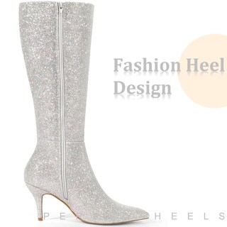 Foto 5 | Foto 5 | Botas Hasta La Rodilla Perphy Sparkly Glitter Con Tacón De Aguja Plateado - Venta Internacional.