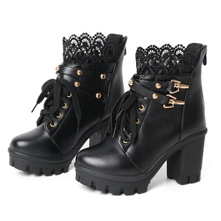 Foto 2 | Foto 2 | Botas Con Plataforma Meotina Botines Negros Con Tacón Grueso Para Mujer - Venta Internacional.