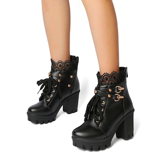 Foto 5 | Foto 5 | Botas Con Plataforma Meotina Botines Negros Con Tacón Grueso Para Mujer - Venta Internacional.