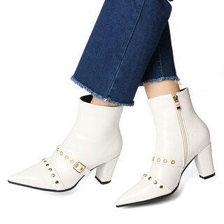 Foto 5 | Foto 5 | Botines Meotina Blancos Para Mujer Con Punta Puntiaguda Y Tacón Grueso - Venta Internacional.