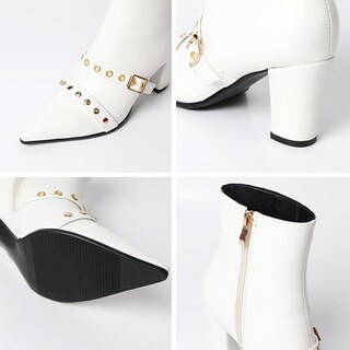 Foto 7 | Foto 7 | Botines Meotina Blancos Para Mujer Con Punta Puntiaguda Y Tacón Grueso - Venta Internacional.