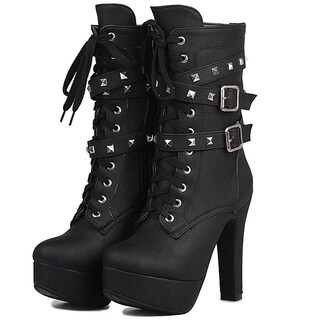 Foto 2 | Foto 2 | Botas Foremode Para Mujer Otoño Con Cordones Y Hebilla En El Tobillo Negras - Venta Internacional.
