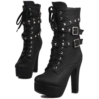 Foto 3 | Foto 3 | Botas Foremode Para Mujer Otoño Con Cordones Y Hebilla En El Tobillo Negras - Venta Internacional.