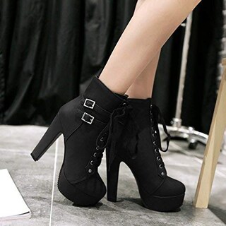 Foto 6 | Foto 6 | Botas Foremode Para Mujer Otoño Con Cordones Y Hebilla En El Tobillo Negras - Venta Internacional.