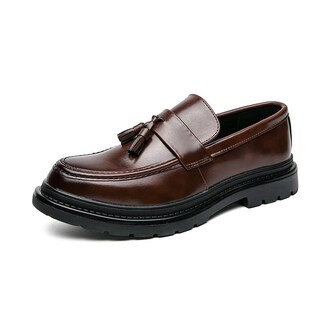 Foto 2 | Foto 2 | Mocasines Sin Cordones Con Plataforma Y Borlas De Cuero Para Hombre Zapatos Marrones - Venta Internacional.
