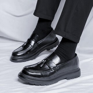 Foto 5 | Foto 5 | Mocasines Sin Cordones Con Plataforma Y Borlas De Cuero Para Hombre Zapatos Marrones - Venta Internacional.