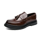 Mocasines Sin Cordones Con Plataforma Y Borlas De Cuero Para Hombre Zapatos Marrones - Venta Internacional.