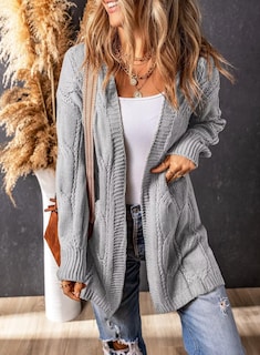 Foto 5 | Foto 5 | Jersey Tipo Cárdigan Shewin De Punto Trenzado De Gran Tamaño Gris Para Mujer - Venta Internacional.