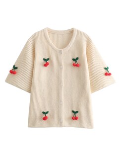Foto 7 | Foto 7 | Jersey Tipo Cárdigan Tiqoje Cherry Design Para Mujer Color Beige Talla L - Venta Internacional.
