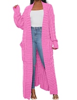 Cardigan Livecloth - Jersey Largo Para Mujer Talla Grande Color Rosa Intenso - Venta Internacional.