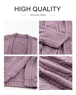 Foto 7 | Foto 7 | Jersey Tipo Cárdigan Shewin De Punto Trenzado Extragrande Para Mujer Color Morado - Venta Internacional.