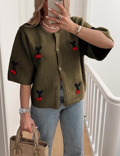 Foto 2 | Foto 2 | Jersey Tipo Cárdigan Tiqoje  Casual  Elegante  De Punto De Cerezo  Para Mujer  Verde Militar - Venta Internacional.