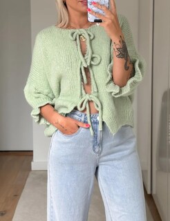 Foto 2 | Foto 2 | Jersey Tipo Cárdigan Tiqoje Para Mujer Manga 3/4 Lazo En La Parte Delantera Verde - Venta Internacional.