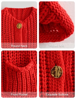 Foto 6 | Foto 6 | Chaleco Tipo Suéter Bgylu Para Mujer De Punto Grueso Rojo Con Bolsillos - Venta Internacional.