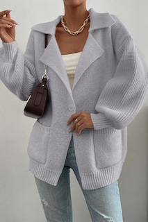 Foto 4 | Foto 4 | Jersey Tipo Cárdigan Shewin Para Mujer Gris De Invierno Xxl - Venta Internacional.