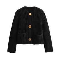 Cárdigan Findthy De Punto Corto Para Mujer Manga Larga Color Negro - Venta Internacional.