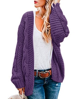 Foto 1 | Foto 1 | Jersey Tipo Cárdigan Ferrtye Para Mujer Grueso Tejido Trenzado Color Morado - Venta Internacional.
