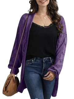 Foto 2 | Foto 2 | Jersey Tipo Cárdigan Ferrtye Para Mujer Grueso Tejido Trenzado Color Morado - Venta Internacional.