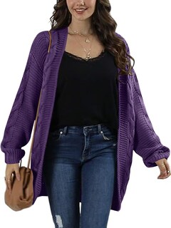 Foto 3 | Foto 3 | Jersey Tipo Cárdigan Ferrtye Para Mujer Grueso Tejido Trenzado Color Morado - Venta Internacional.