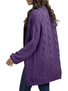 Foto 4 | Foto 4 | Jersey Tipo Cárdigan Ferrtye Para Mujer Grueso Tejido Trenzado Color Morado - Venta Internacional.