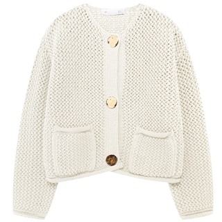 Foto 1 | Foto 1 | Jersey Corto Tipo Cárdigan Wyeysyt De Punto Grueso Beige Para Mujer - Venta Internacional.