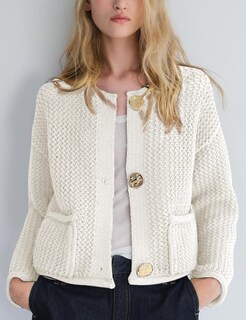 Foto 2 | Foto 2 | Jersey Corto Tipo Cárdigan Wyeysyt De Punto Grueso Beige Para Mujer - Venta Internacional.