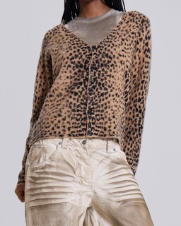 Foto 7 | Foto 7 | Jersey Ezapine Para Mujer Con Estampado De Leopardo Y Cuello En V Color Marrón - Venta Internacional.