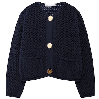 Foto 1 | Foto 1 | Jersey Tipo Cárdigan Wyeysyt Corto De Punto Grueso Azul Marino Para Mujer - Venta Internacional.