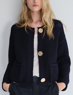 Foto 2 | Foto 2 | Jersey Tipo Cárdigan Wyeysyt Corto De Punto Grueso Azul Marino Para Mujer - Venta Internacional.