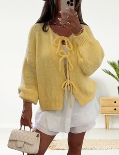 Foto 2 | Foto 2 | Jersey Tipo Cárdigan Interno Con Lazo En La Parte Delantera Y2k Chunky Para Mujer - Venta Internacional.
