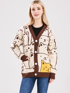 Foto 3 | Foto 3 | Chaqueta Tipo Suéter Para Mujer Con Dibujos Animados Kawaii Diseño De Gato Color Café Talla Xl - Venta Internacional.