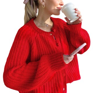 Foto 1 | Foto 1 | Jersey Tipo Cárdigan Ykr Para Mujer De Punto Grueso Parte Delantera Abierta Color Rojo L - Venta Internacional.