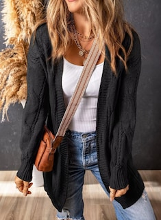 Foto 4 | Foto 4 | Jersey Tipo Cárdigan Shewin De Punto Trenzado Extragrande Negro Para Mujer - Venta Internacional.