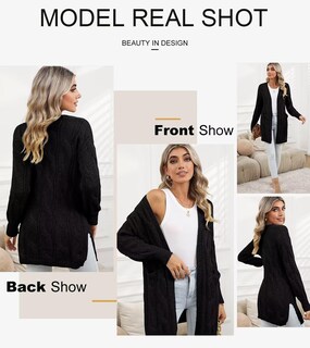 Foto 6 | Foto 6 | Jersey Tipo Cárdigan Shewin De Punto Trenzado Extragrande Negro Para Mujer - Venta Internacional.